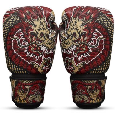 Buddha Guantes De Boxeo Muay Thai Kick Boxing Fantasy Dragon Rosso