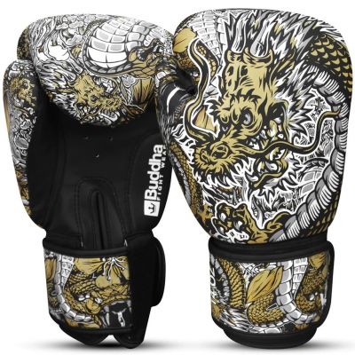 Buddha Guantes De Boxeo Muay Thai Kick Boxing Fantasy Dragon Blanco