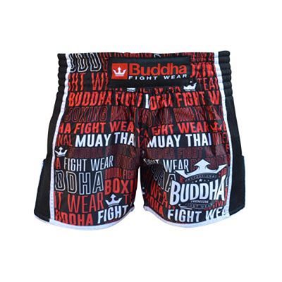 Buddha Retro Top Premium Muay Thai Shorts Negro-Rojo