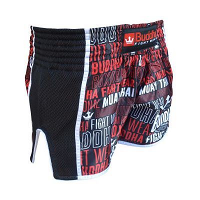 Buddha Retro Top Premium Muay Thai Shorts Nero-Rosso