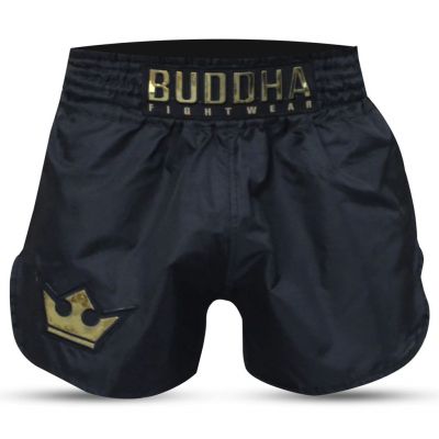 Buddha Tradicional Muay Thai Short Old School Rip Stop Negro-Oro
