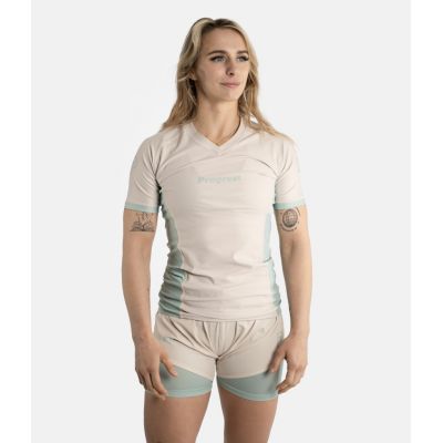 Progress Jiu Jitsu Academy + Women Rasguard Bone Branco-Celeste