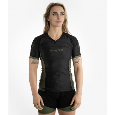 Progress Jiu Jitsu Academy + Women Rasguard Negro-Verde