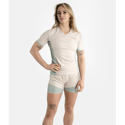 Progress Jiu Jitsu Academy + Women Rasguard Bone Bianco-Celeste