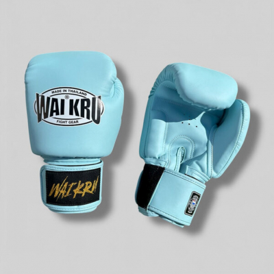 Wai Kru Muay Thai Gloves Semi Leather BG-5 Light Blue