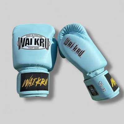 Wai Kru Muay Thai Gloves Semi Leather BG-5 Light Blue