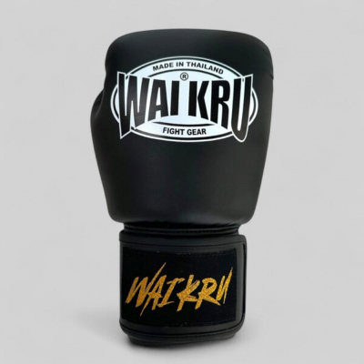 Wai Kru Muay Thai Gloves Semi Leather BG-1 Fekete