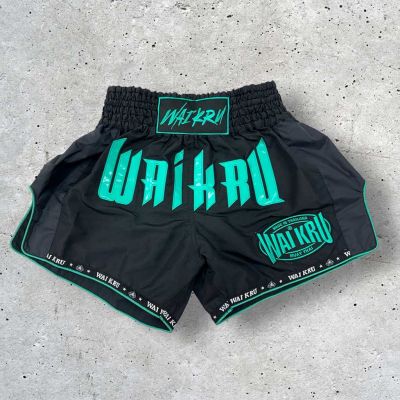 Wai Kru Muay Thai Shorts MT-14 Negro-Turquesa