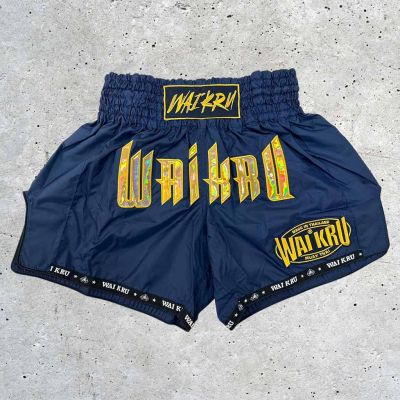 Wai Kru Muay Thai Shorts MT-2 Navy Blue-Yellow