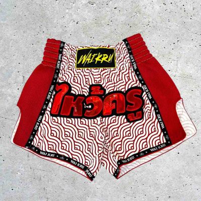 Wai Kru Muay Thai Shorts SUB-10 Bianco-Rosso