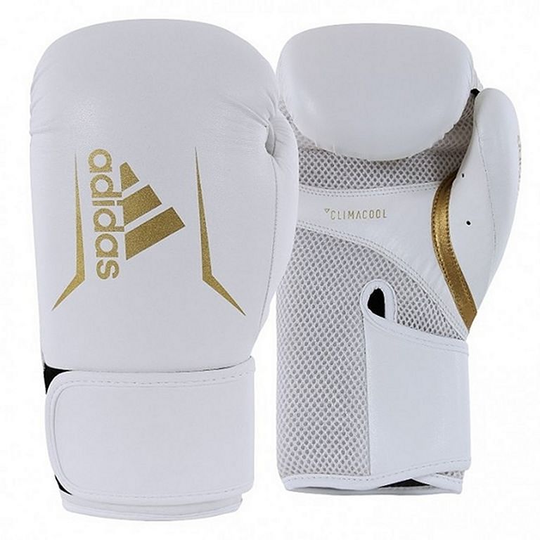 white and gold adidas boxing gloves