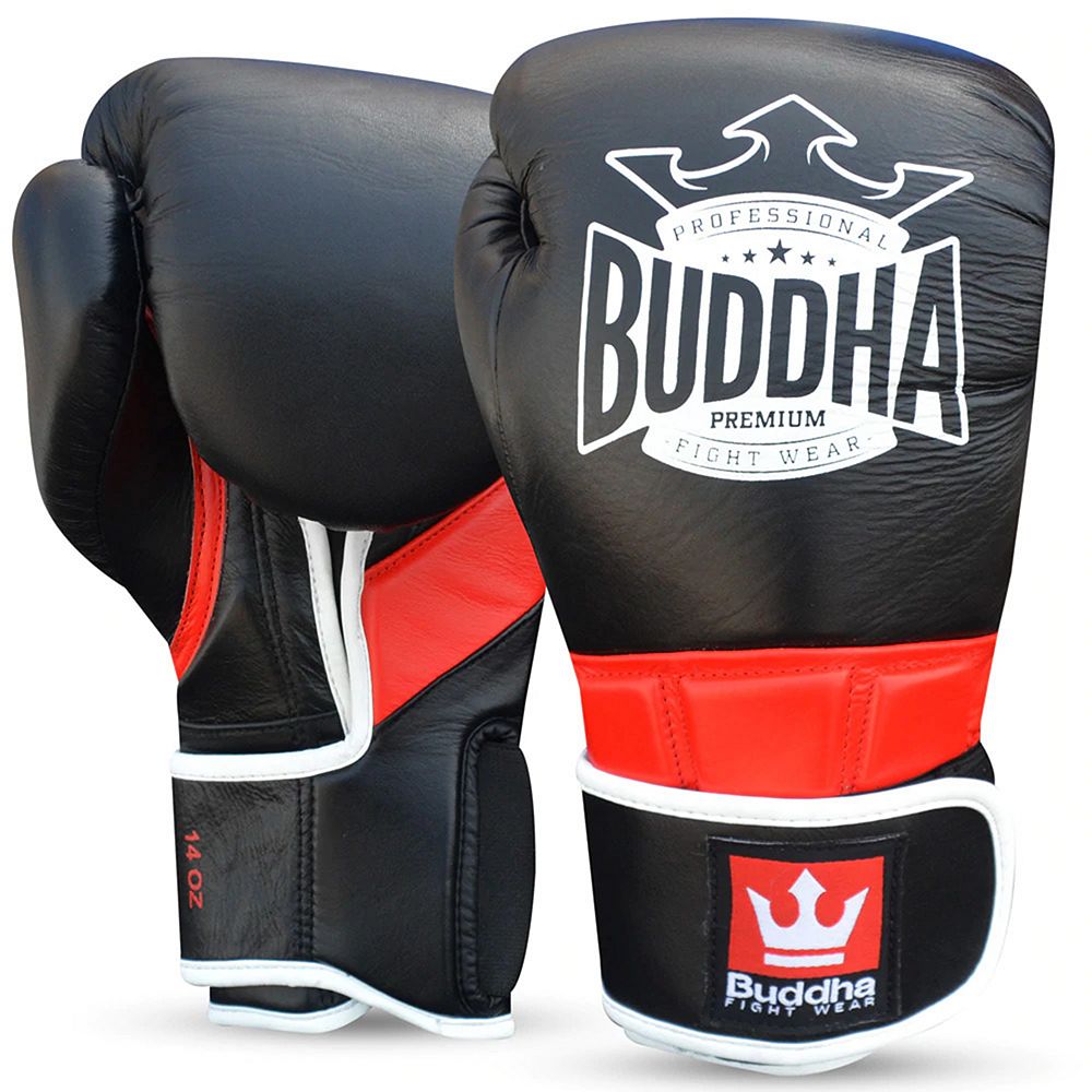 BUDDHA FIGHT WEAR - Guantes de Boxeo Thailand - Muay Thai - Kick Boxing -  Piel Sintética Tejido Interior Resistente A Los Olores - Costura Reforzada  - Color Negro Mate - Talla