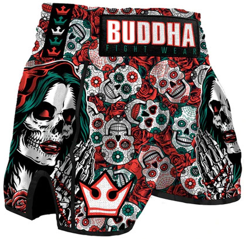 Buddha Pantalon Muay Thai Kick Boxing European Black Mexican Style Rojo