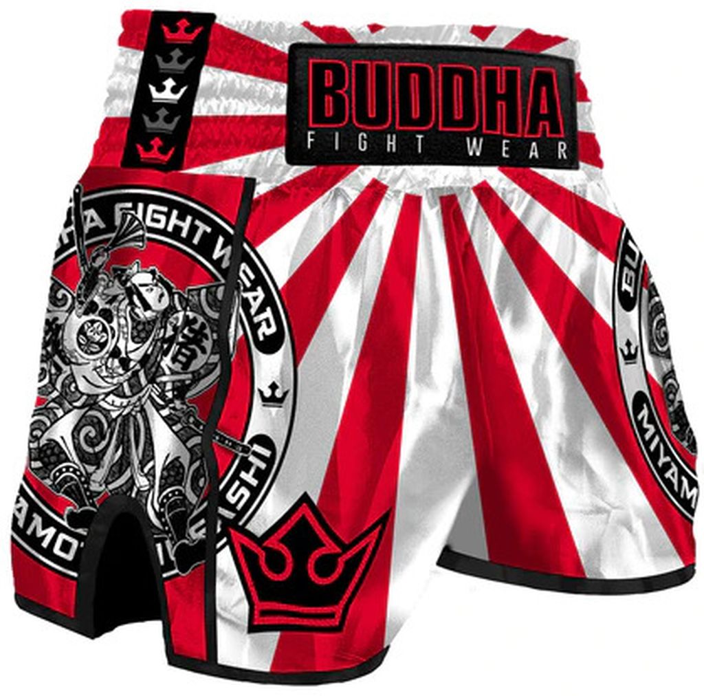 Buddha Pantalon Muay Thai Kick Boxing Buddha Retro Premium Blanco-Gris